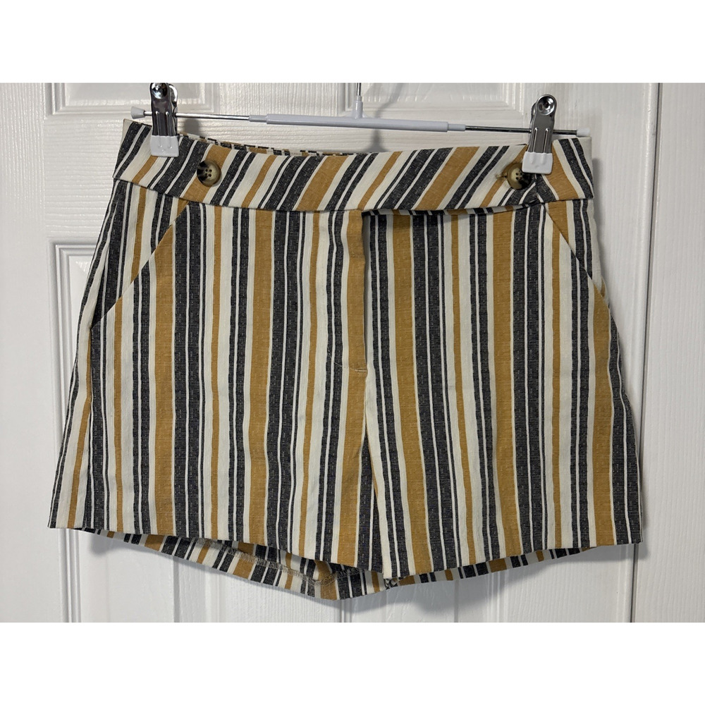 Violets & Roses‎ Women's 6/28 Gray Yellow Striped Shorts Travel Resort Summer